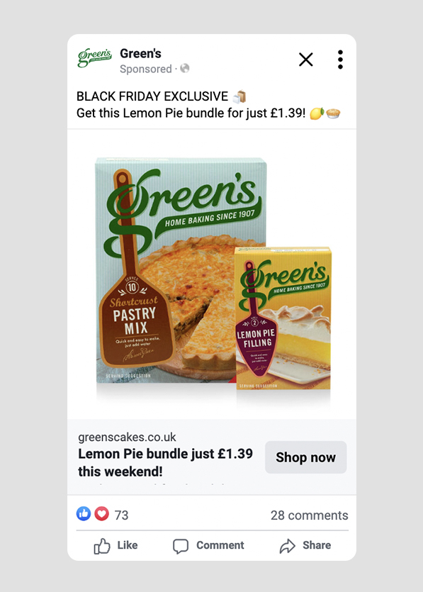 Social media ad for Green's.
